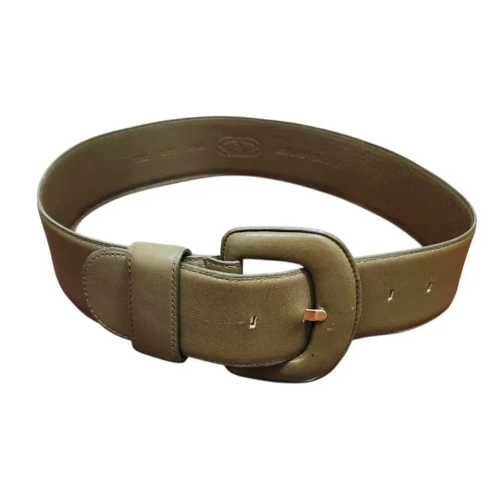 Charter Club Belt Genuine Green Leather Gold Tone Prong Women's Size S